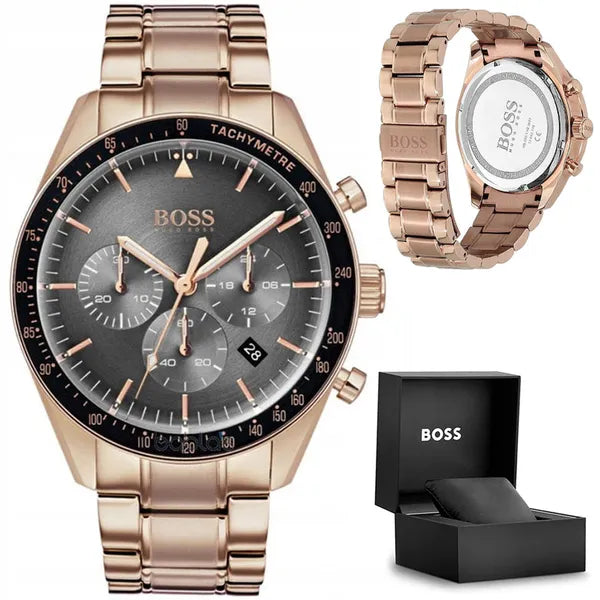 Hugo Boss Trophy férfi karóra, rozéarany acél, kronográf, 44 mm, WR50