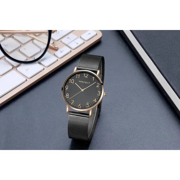 Perfect F342-08 női karóra rózsaarany tokkal, fekete számlappal, 36 mm