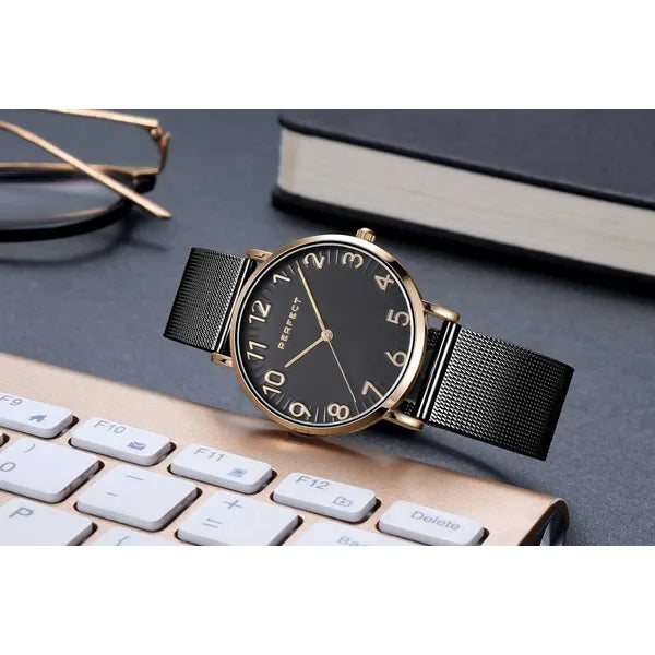 Perfect F342-08 női karóra rózsaarany tokkal, fekete számlappal, 36 mm