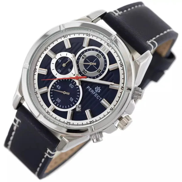 Perfect CH03L férfi kronográf karóra 44 mm, ezüst tok, kék számlap