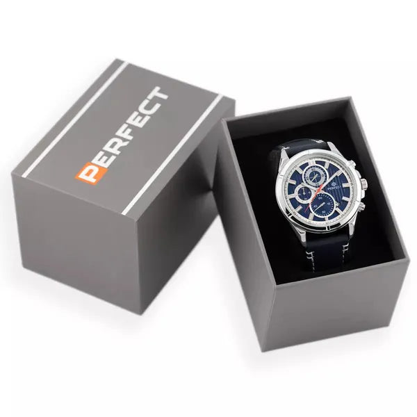 Perfect CH03L férfi kronográf karóra 44 mm, ezüst tok, kék számlap