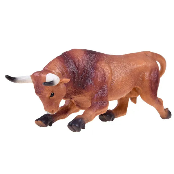 Barna bika figura, részletgazdag műanyag állatfigura 16×6×4,5 cm