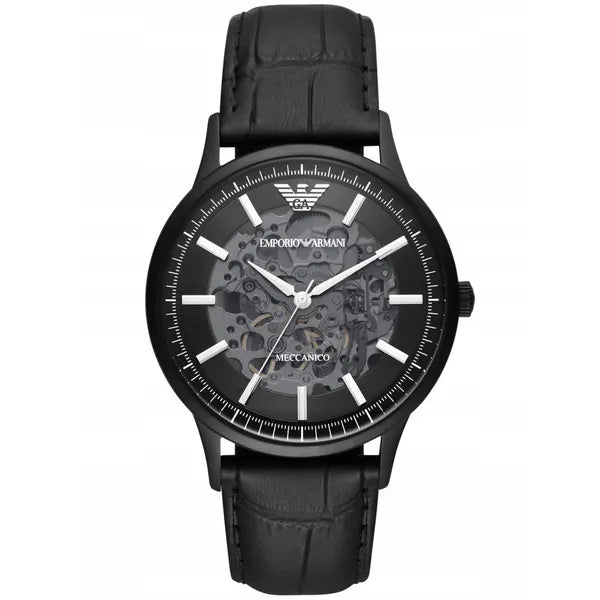 Emporio Armani férfi automata skeleton karóra, 43 mm, fekete bőr
