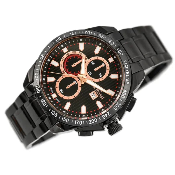 Férfi karóra G. Rossi Blues 43 mm, fekete/rosegold, acél szíj