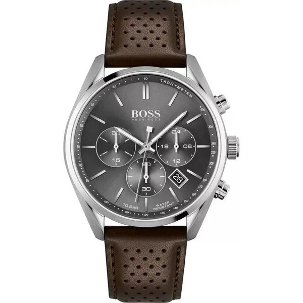 Hugo Boss Champion férfi kronográf karóra, 44 mm, barna bőrszíj