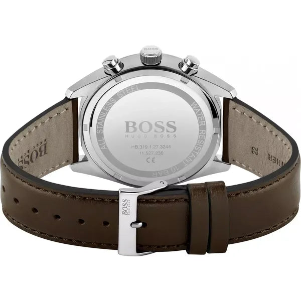 Hugo Boss Champion férfi kronográf karóra, 44 mm, barna bőrszíj