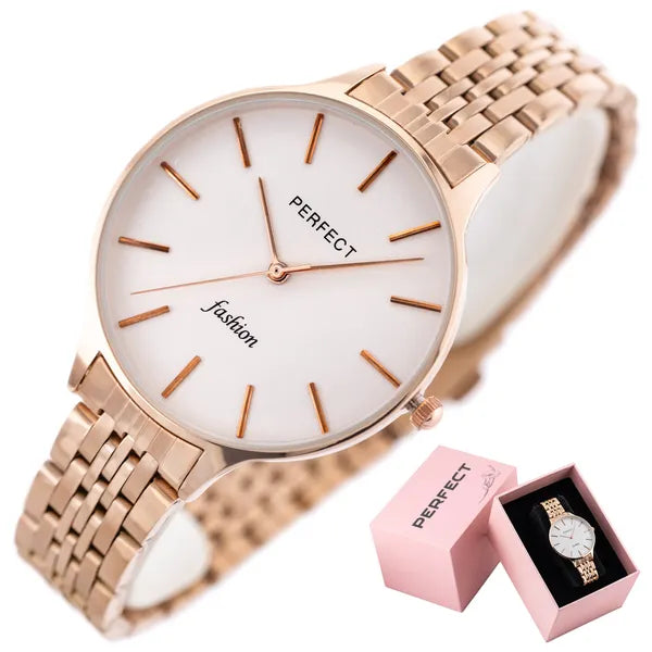 Női karóra 36 mm, rózsaarany fémszíj, ezüst számlap, quartz