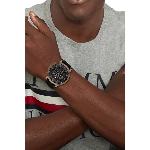 Tommy Hilfiger Luca férfi karóra, 50 mm, barna tok, szilikon szíj, 5 ATM