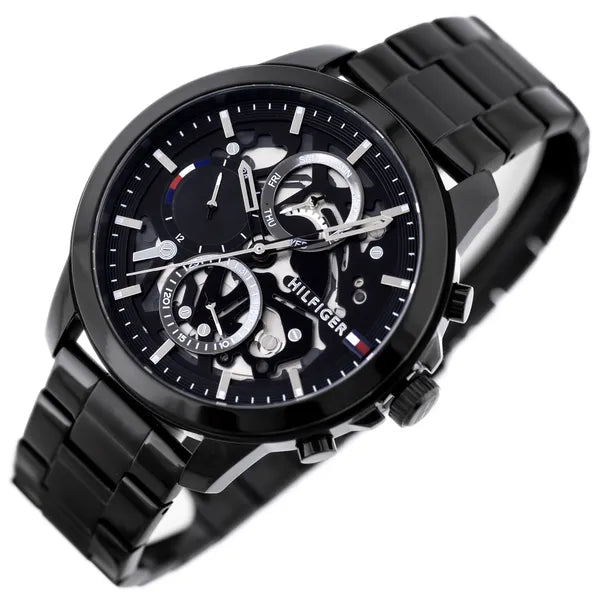 Tommy Hilfiger Henry férfi karóra, fekete acél, 44 mm, WR50