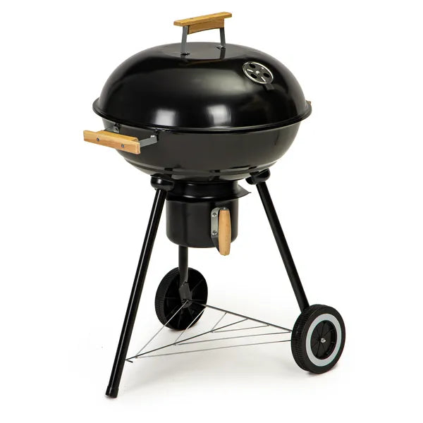 Kerti faszenes grill fedéllel, 44 cm-es rostély, kerekekkel