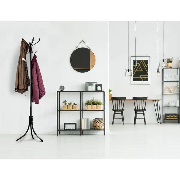 Álló kabáttartó 16 akasztóval fekete fém 185 cm ModernHome