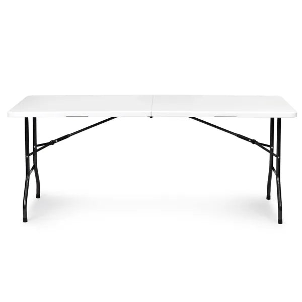 Fehér, bőrönddé hajtható összecsukható catering asztal 180×74 cm, ModernHome