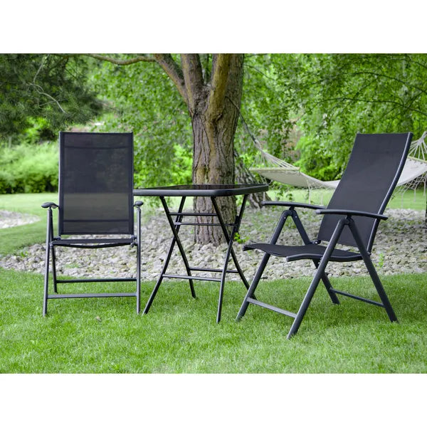 Összecsukható kerti asztal 60x60 cm edzett üveg fekete acél