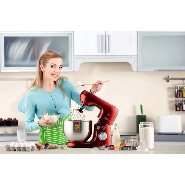 Planetáris konyhai robotgép 800 W, 5 l inox tál, 8 sebesség, piros