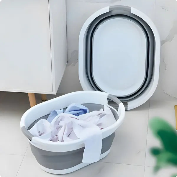 ModernHome összecsukható szilikon ruháskosár 20 l, fehér-szürke