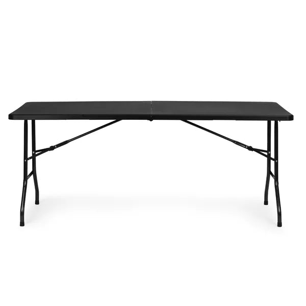 Összecsukható, bőrönd fogantyús 180×74 cm fekete catering asztal