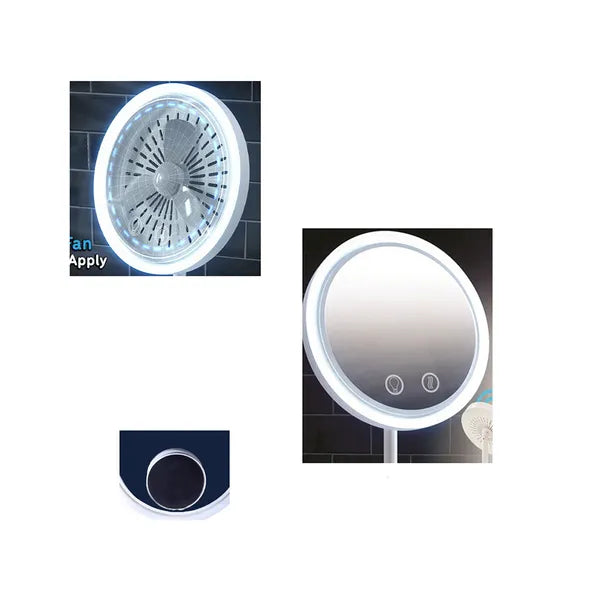 LED kozmetikai sminktükör ventilátorral, 5× nagyítás, USB/akkumulátor, 20 cm