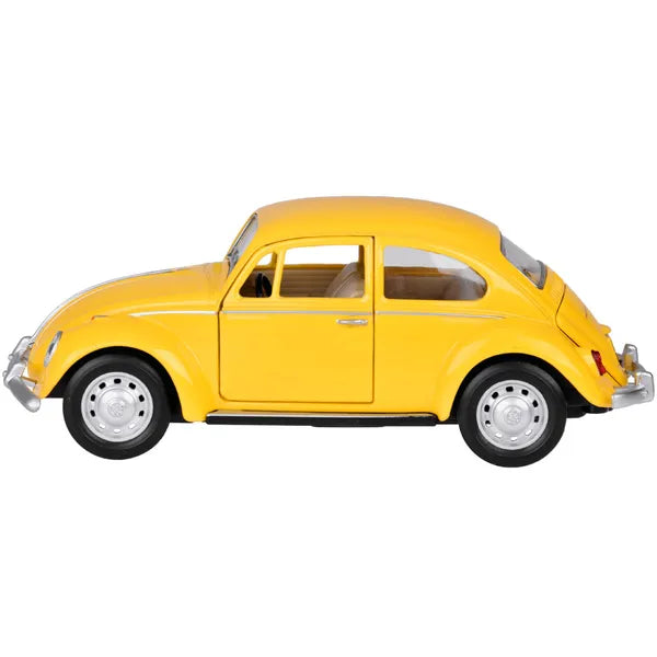 Volkswagen Bogár 1967 fém modell 1:36, sárga, hang-fény, lendkerekes