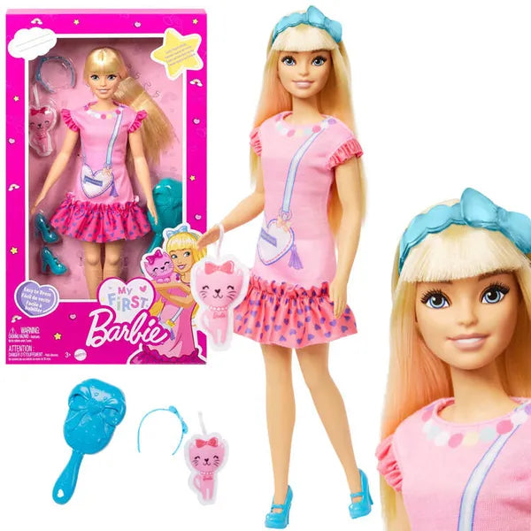 Barbie Első Barbie-m baba, mozgatható végtagok, 34 cm, fésű+cica táska
