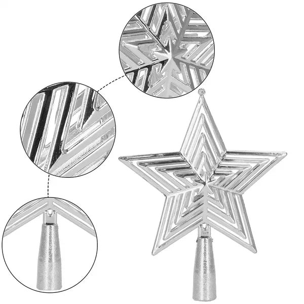 Ezüst színű csillag karácsonyfa csúcsdísz, törhetetlen PP, 18,5 cm