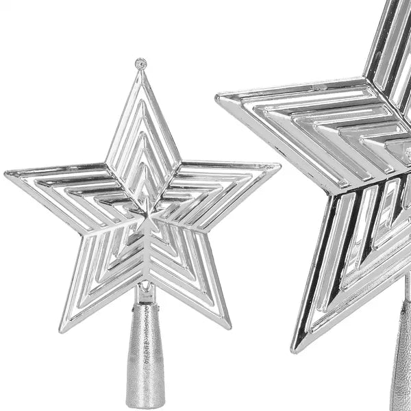 Ezüst színű csillag karácsonyfa csúcsdísz, törhetetlen PP, 18,5 cm