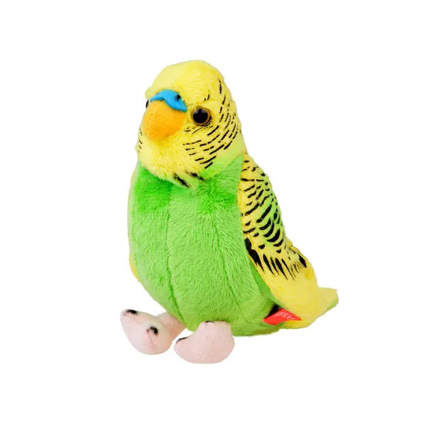 Zöld-sárga hullámos papagáj plüssfigura, 13 cm, élethű