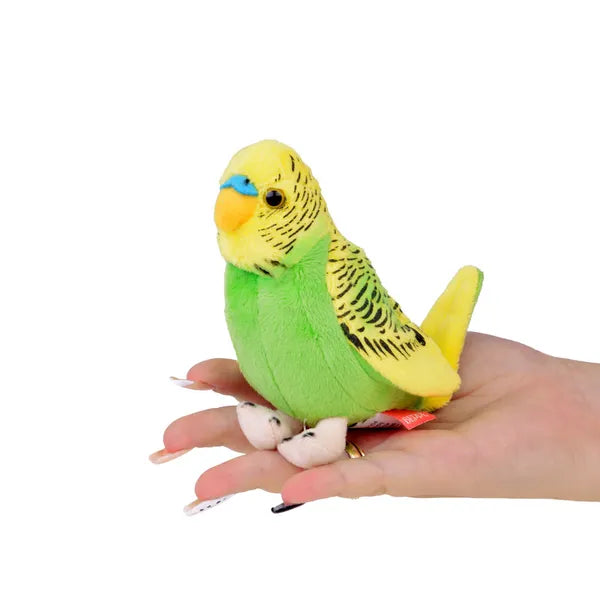 Zöld-sárga hullámos papagáj plüssfigura, 13 cm, élethű