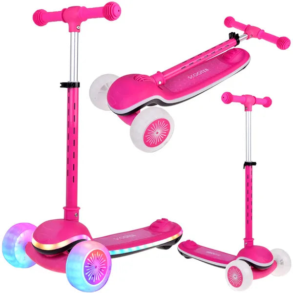 Gyerek háromkerekű roller LED fényekkel, zenével, állítható kormánnyal