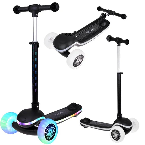 Gyermek háromkerekű roller LED fényekkel, zenével, állítható kormánnyal
