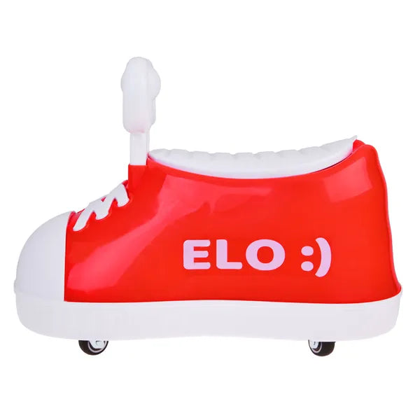 Piros sneaker formájú bébitaxi zenélő, 12 hó+, 20 kg teherbírás