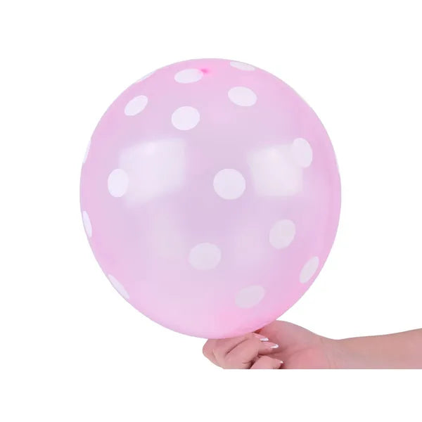Színes, fehér pöttyös lufi készlet, 27 cm, 100 db