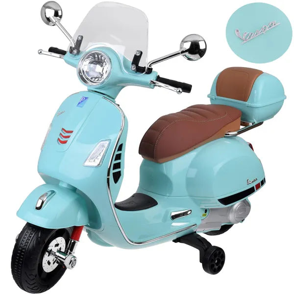 Gyerek elektromos Vespa GTS Super robogó 12 V, 2×30 W motor, oldalkerekek