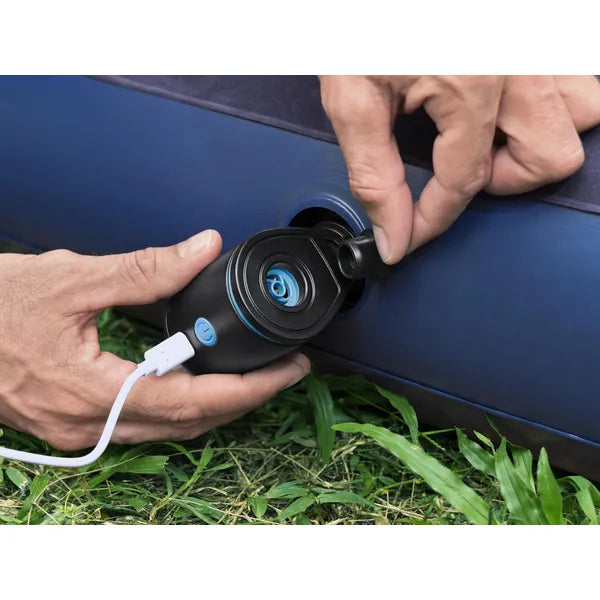 USB-s mini elektromos levegőpumpa 90 l/perc áramlással, 3 adapterrel, 68 g