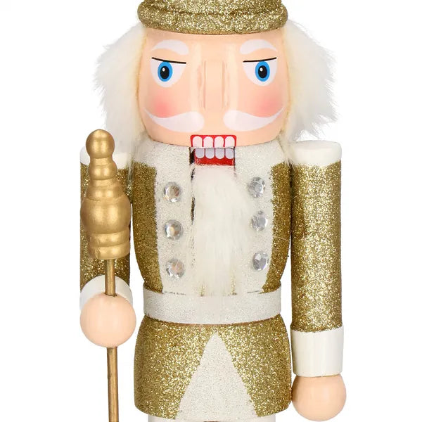 Fehér-arany, 38 cm-es fa diótörő figura cirkónia díszítéssel