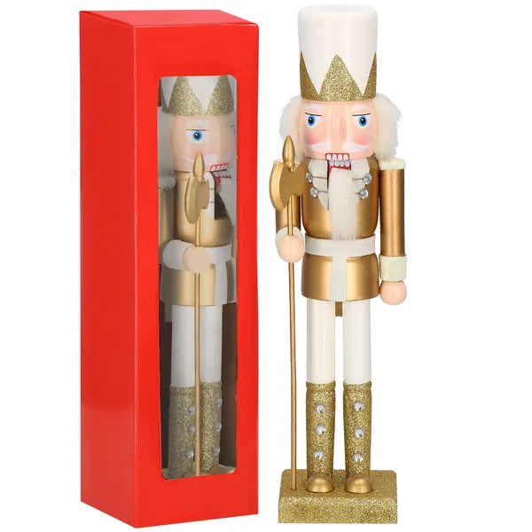Fa diótörő karácsonyi figura, fehér-arany, 38 cm