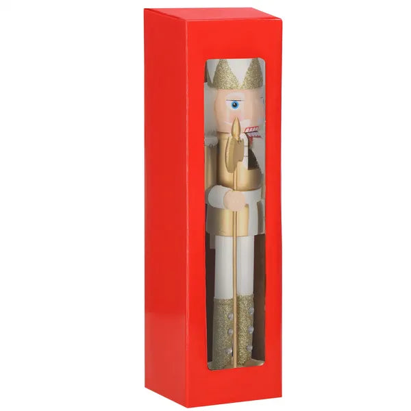 Fa diótörő karácsonyi figura, fehér-arany, 38 cm