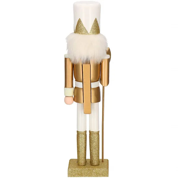 Fa diótörő karácsonyi figura, fehér-arany, 38 cm