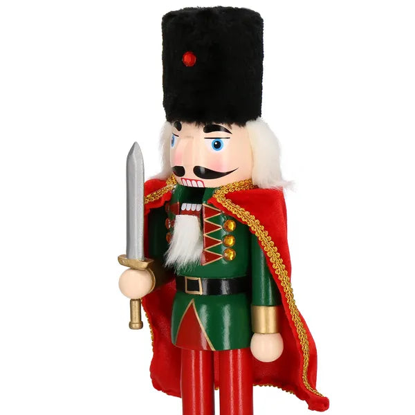 Karácsonyi diótörő figura 38 cm, fa, zöld-piros, arany díszítés