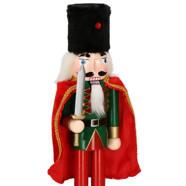 Karácsonyi diótörő figura 38 cm, fa, zöld-piros, arany díszítés