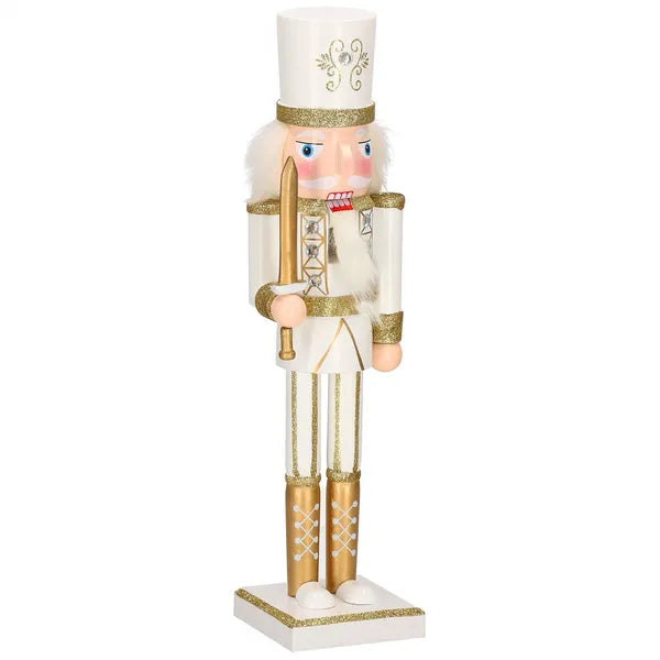 Karácsonyi diótörő figura, 38 cm, krém-arany, fa, csillámos dísz