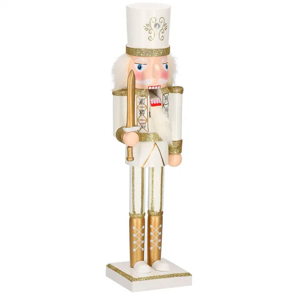 Karácsonyi diótörő figura, 38 cm, krém-arany, fa, csillámos dísz