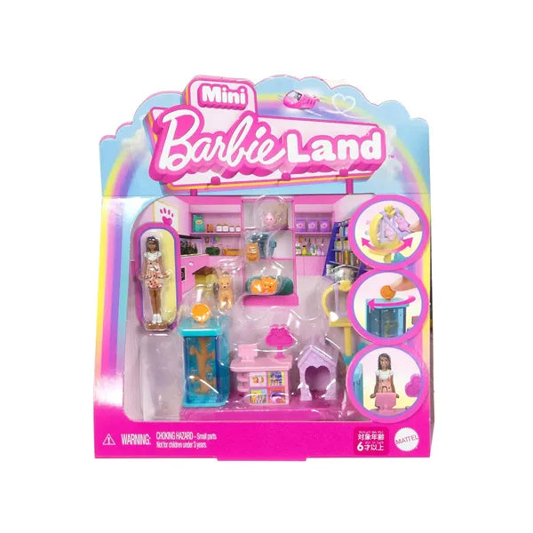 Mattel Mini Barbie Land állatorvosi játékszett baba + 4 kisállat, hordozható