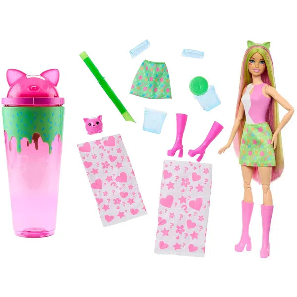 Barbie Pop Reveal Shakes baba cicával, slime-mal és 8 meglepetéssel