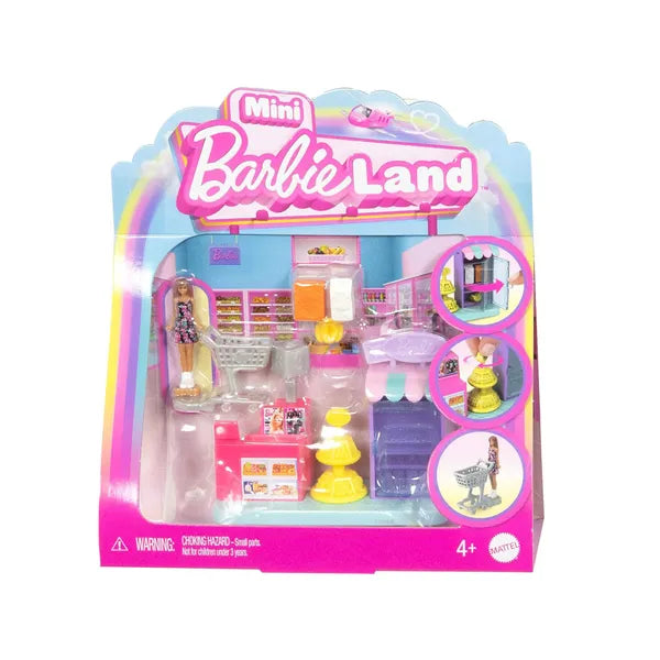 Mini BarbieLand szupermarket játékkészlet 3,5 cm-es Barbie babával