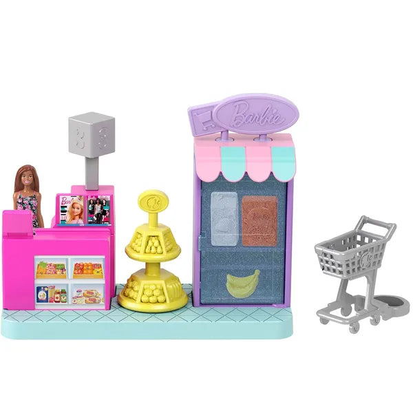 Mini BarbieLand szupermarket játékkészlet 3,5 cm-es Barbie babával
