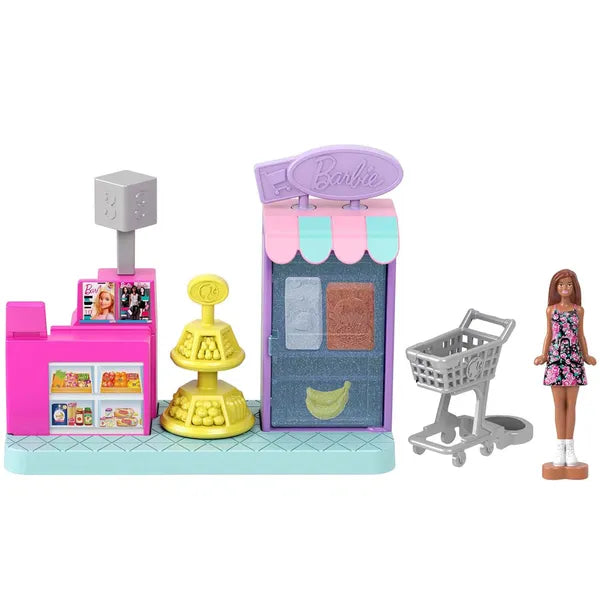 Mini BarbieLand szupermarket játékkészlet 3,5 cm-es Barbie babával