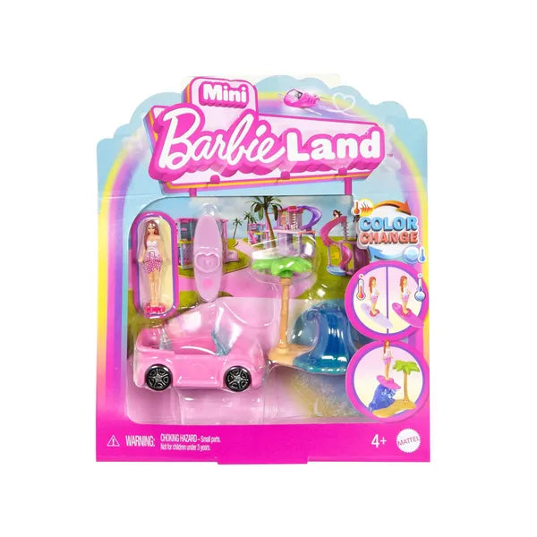 Mattel Mini BarbieLand színváltós kabrió autó 3,5 cm babával, 4+ év