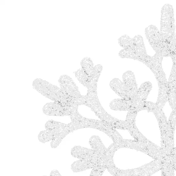 Fehér csillogó karácsonyi hópehely dísz 9 cm, 12 db, zsineggel