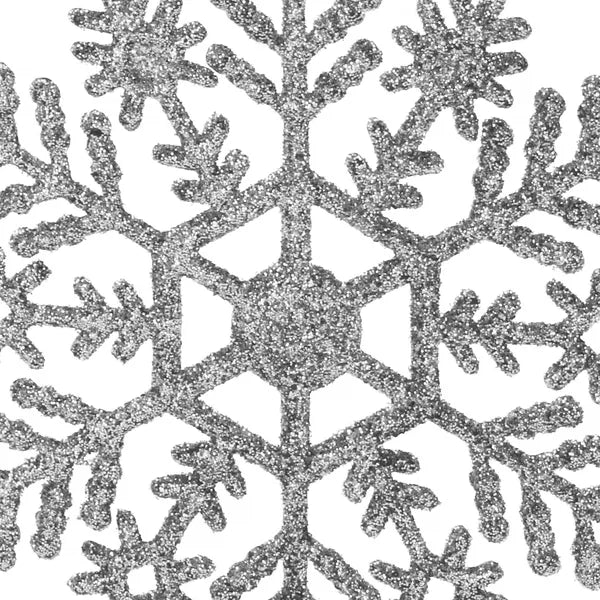 Karácsonyi glitteres hópehely dísz, 10 cm, ezüst, 12 db