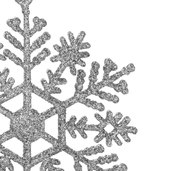 Karácsonyi glitteres hópehely dísz, 10 cm, ezüst, 12 db